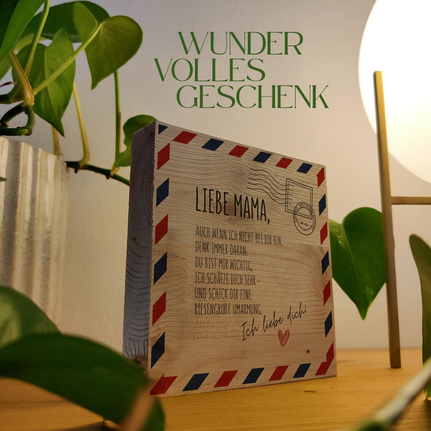 Muttertagsgeschenk 'Brief an Mutter' Holzbild + Reagenzglas zum Hinstellen