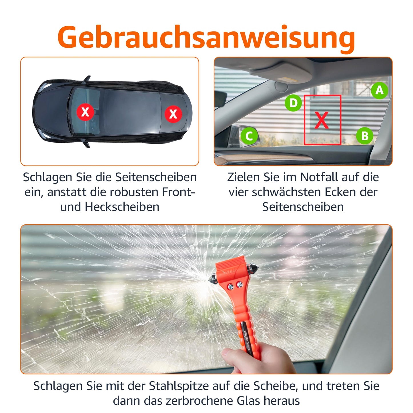 Amazon Basics Notfall-Gurtschneider und Fensterhammer (2er-Pack)