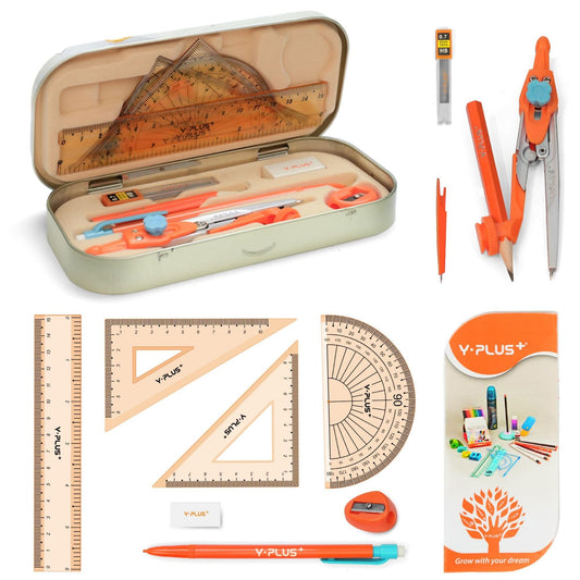 Mathematik-Geometrie-Set mit Lineal, Winkelmessern, Protraktor und Bleistiften