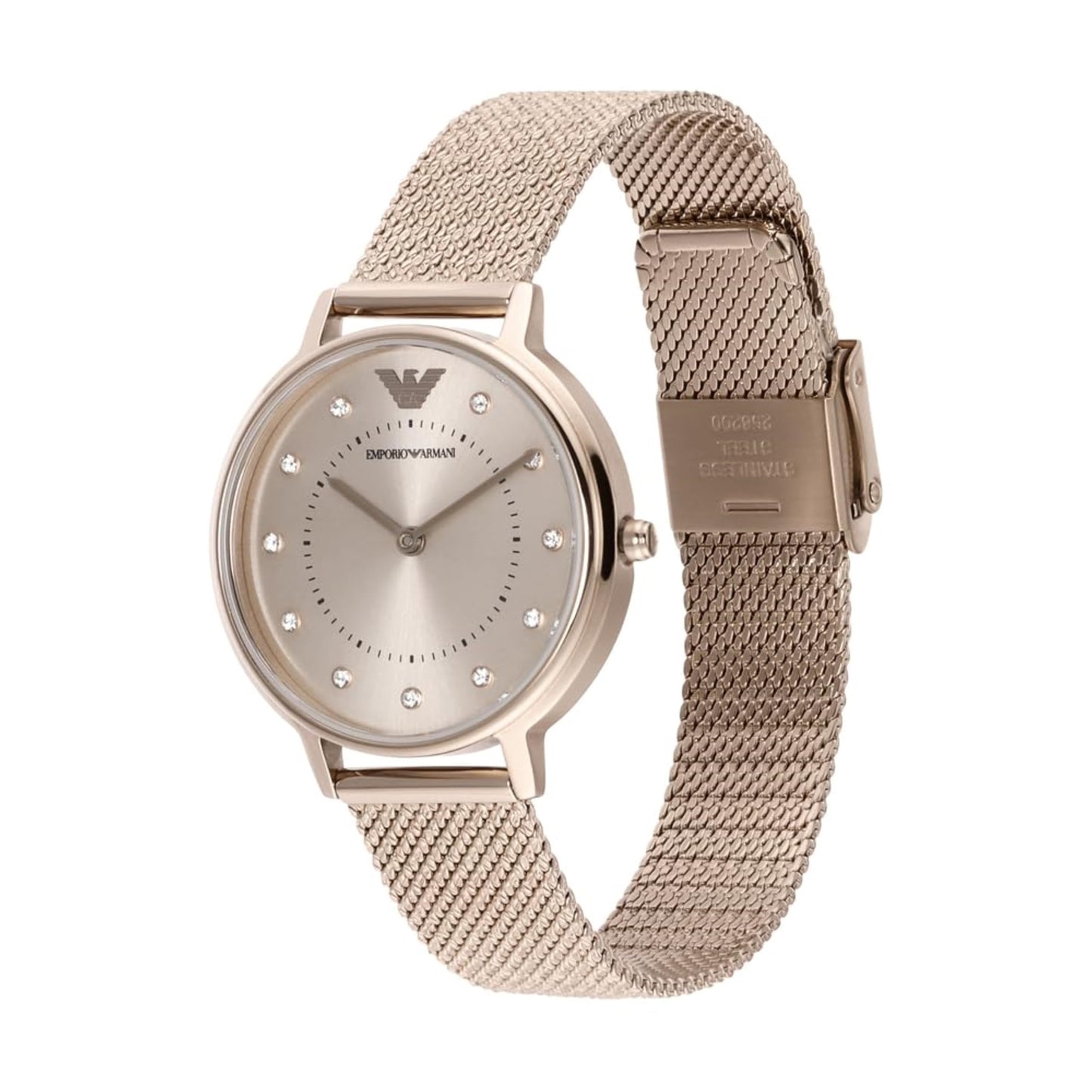 Emporio Armani 'AR11129' Damenarmbanduhr (32mm): Roségoldfarbenes Edelstahlgehäuse, Meshband