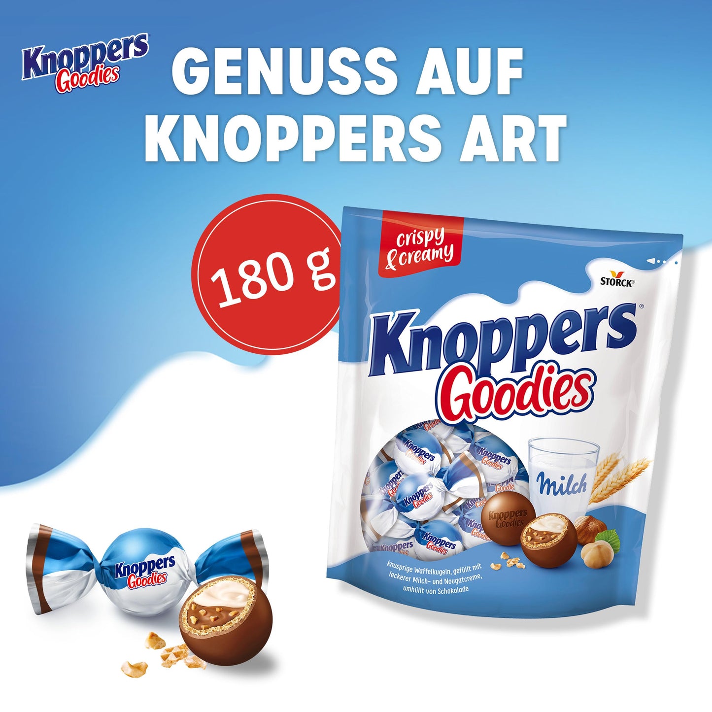 Knoppers Goodies Knusper Minis (1 x 180g): Knusprige Waffelkugeln gefüllt mit Haselnussstücken