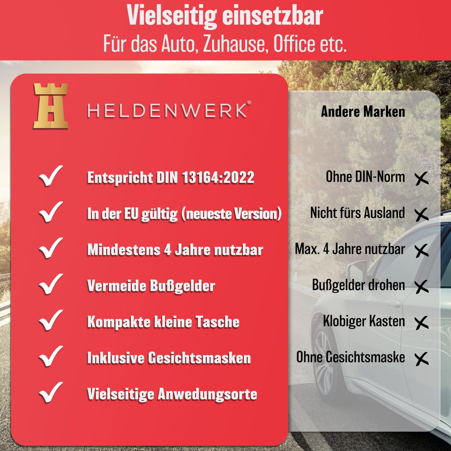 HELDENWERK KFZ-Verbandstasche (Norm 2025): Erste Hilfe-Set, StVO konform