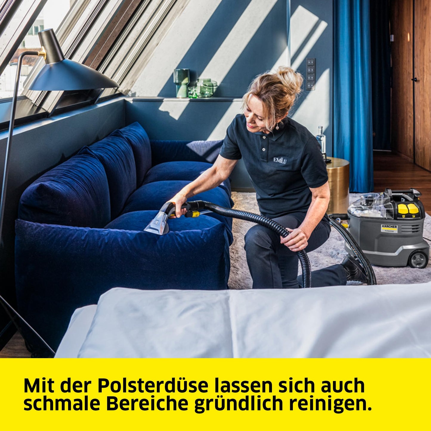 Kärcher 'Puzzi 8/1' wet and dry vacuum cleaner for cleaning upholstery including upholstery nozzle