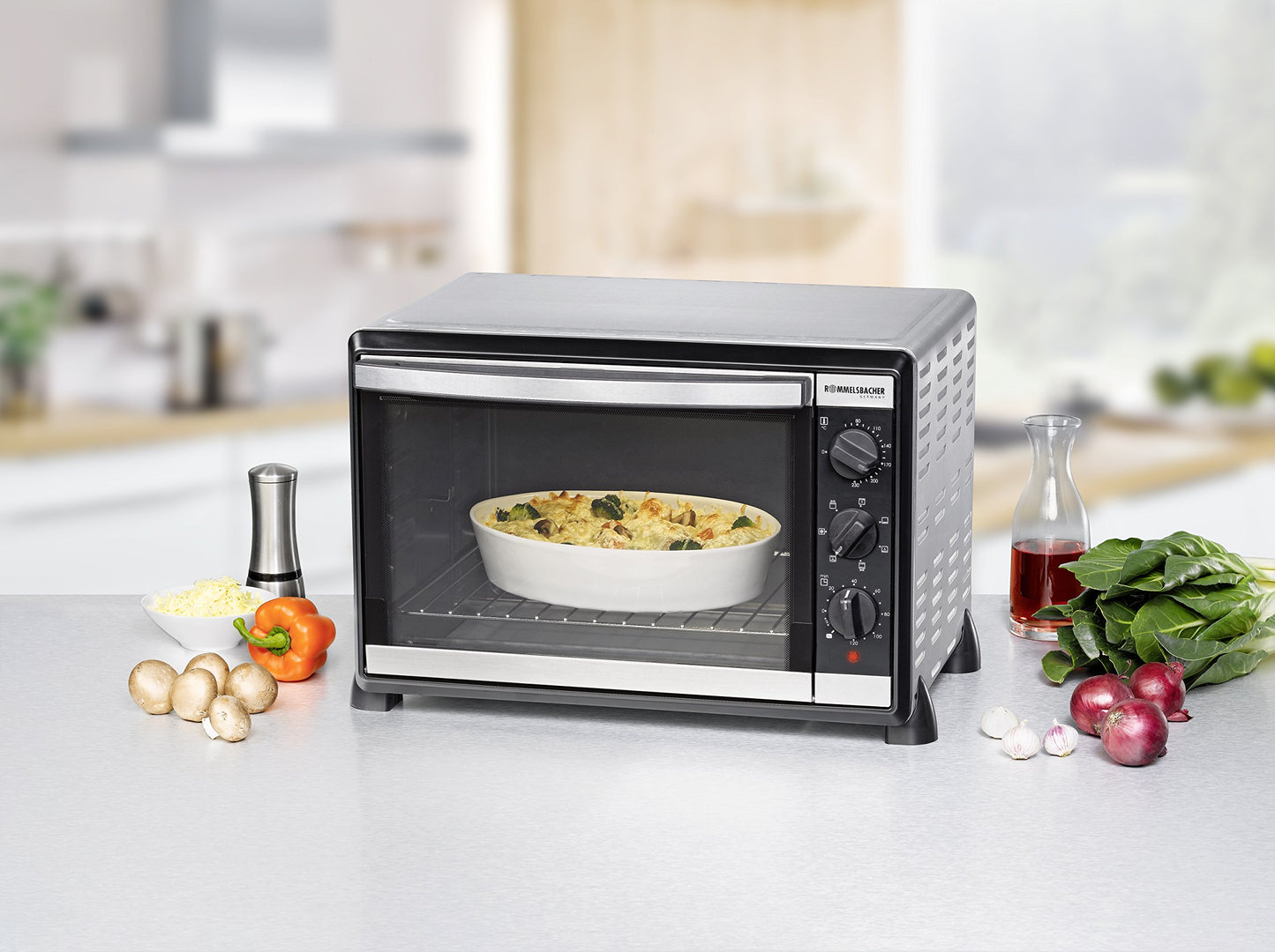 ROMMELSBACHER Back & Grill Ofen (BG 1805/E) mit Doppelverglasung, Innenbeleuchtung, Zeitschaltuhr, 1800W