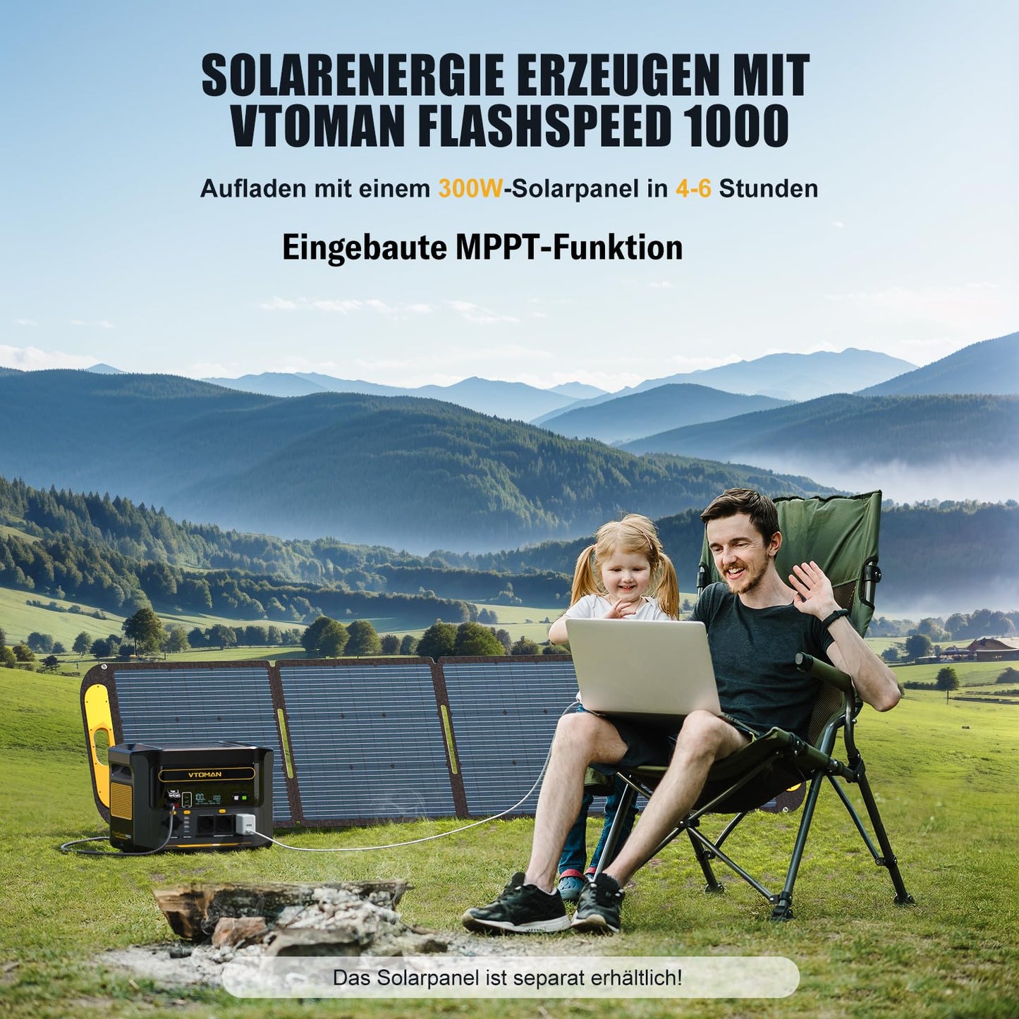 VTOMAN FlashSpeed 1000 Powerstation (2376Wh) Komplett-Set: 1h Schnellladung für Camping, Wohnmobil
