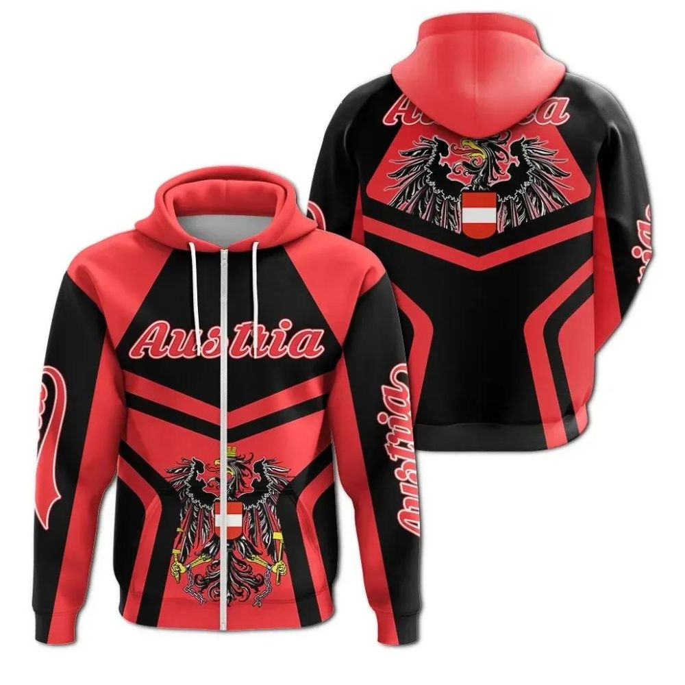 Österreich 3D Sport Hoodie: Unisex | EM2024 Streetwear (Rot-Schwarz)
