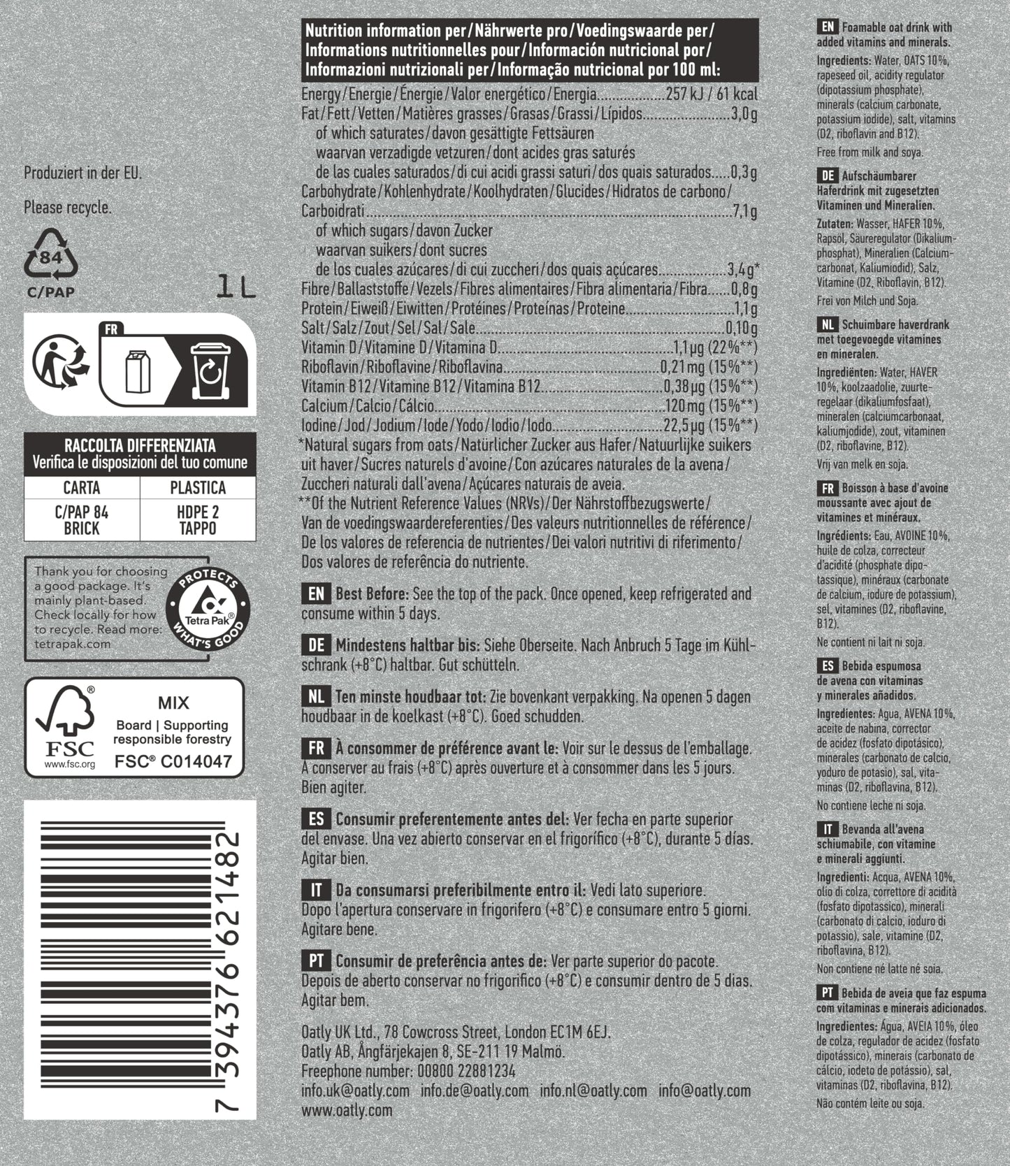 Oatly Barista Haferdrink - Barista Edition: 1 Liter | Long Life (6er Pack)