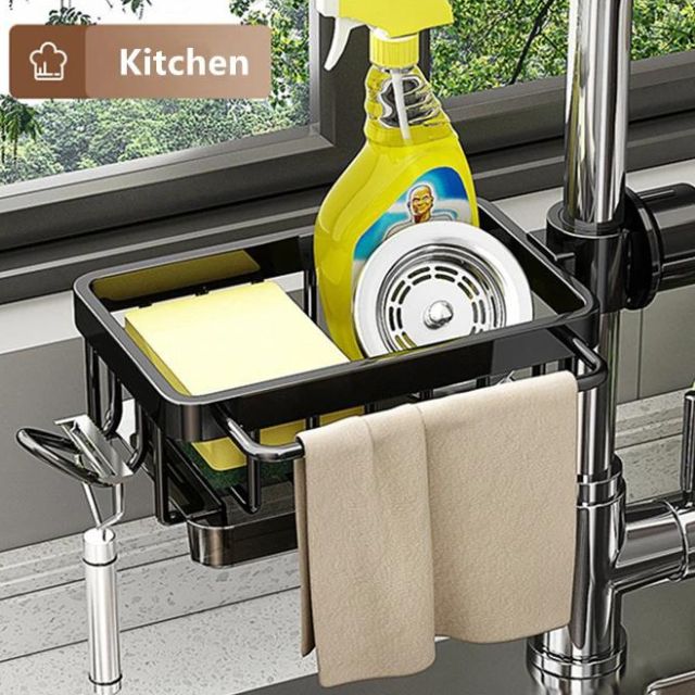 Flexibler Küchenspüle-Organizer für runde Wasserrohre | Aufbewahrungskorb mit Abtropfschale 1
