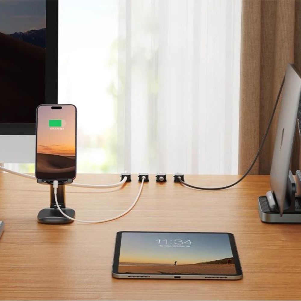 6x Magnetische Kabelhalter | Selbstklebend, Verstellbar: Kabelmanagement für Schreibtisch, Nachttisch & mehr3