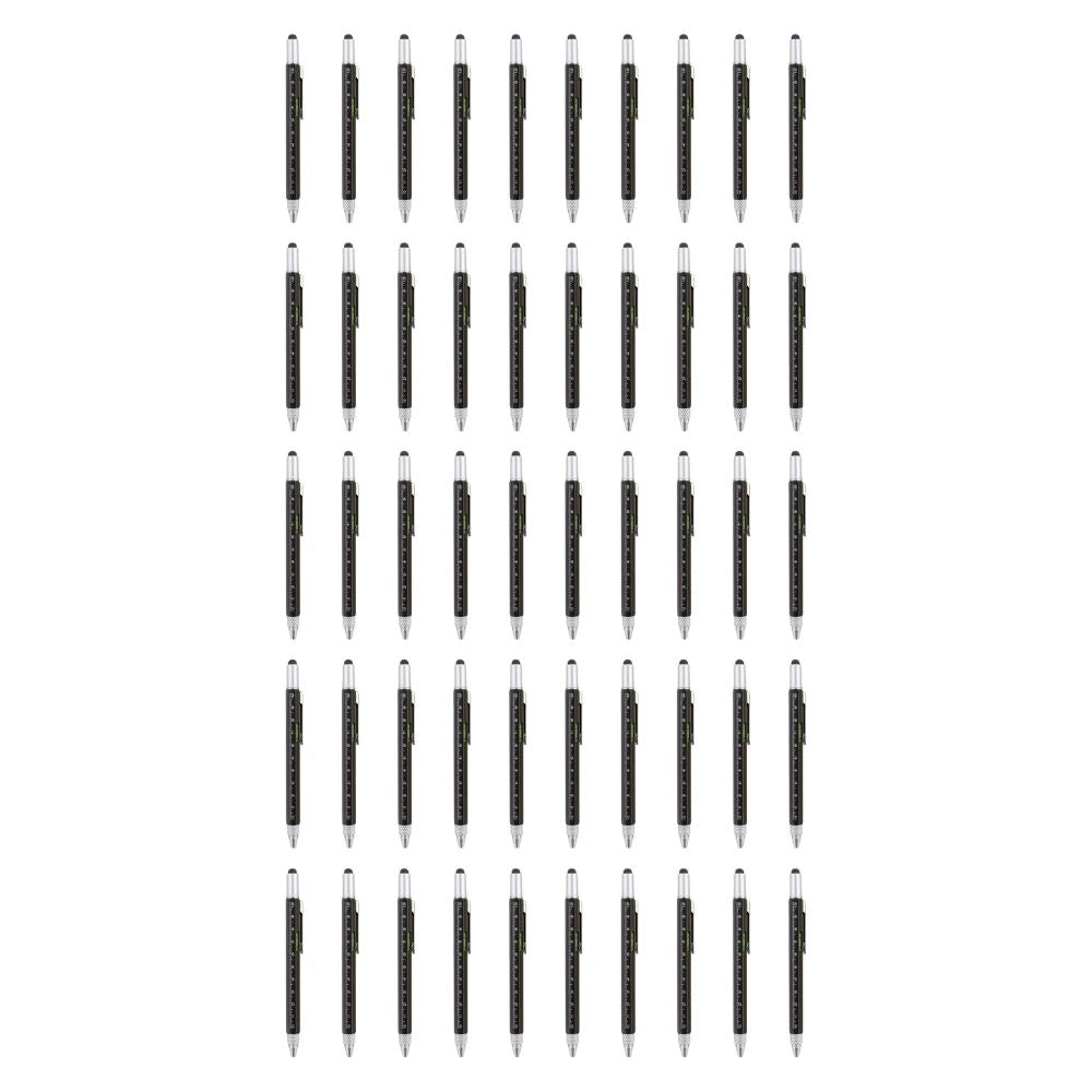 6-in-1 Multifunktionsstift: Stylus-Touch Pen, Schraubendreher (Schlitz + Kreuzschlitz), Lineal, Wasserwaage, Kugelschreiber (50 Stück) Schwarz