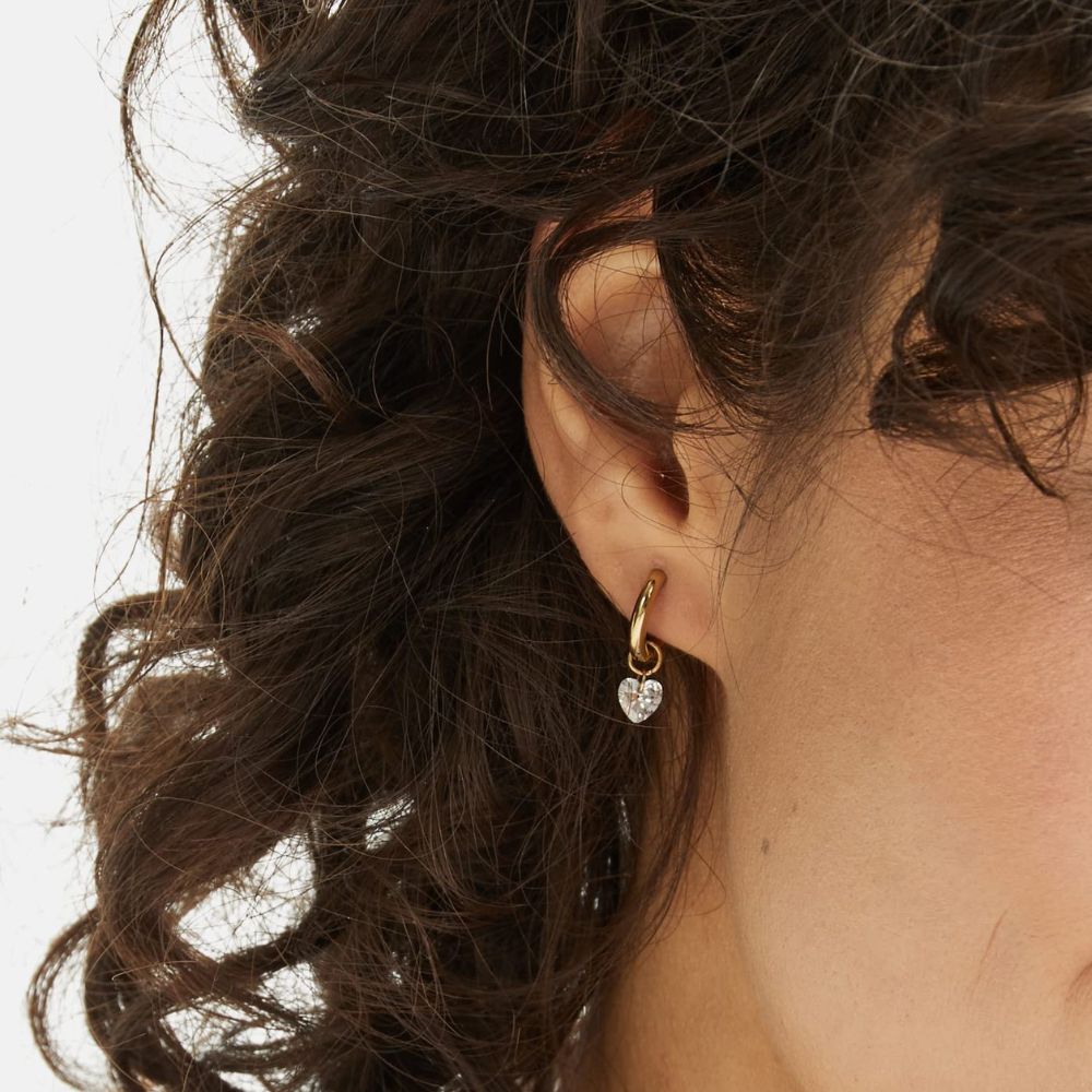 Tamaris mini hoop earrings made of stainless steel with heart pendant and zirconia stone