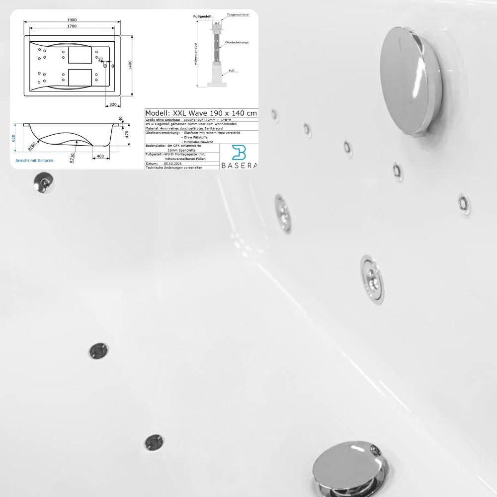 Basera® Premium Indoor-Whirlpool XXL mit 24-Massagedüsen: Heizung, LED, Touchpanel, Bluetooth