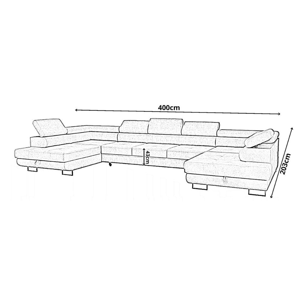 Premium 3-Sitzer Ecksofa mit Schlaffunktion 'Big PASTI U-Form' und Bettkasten