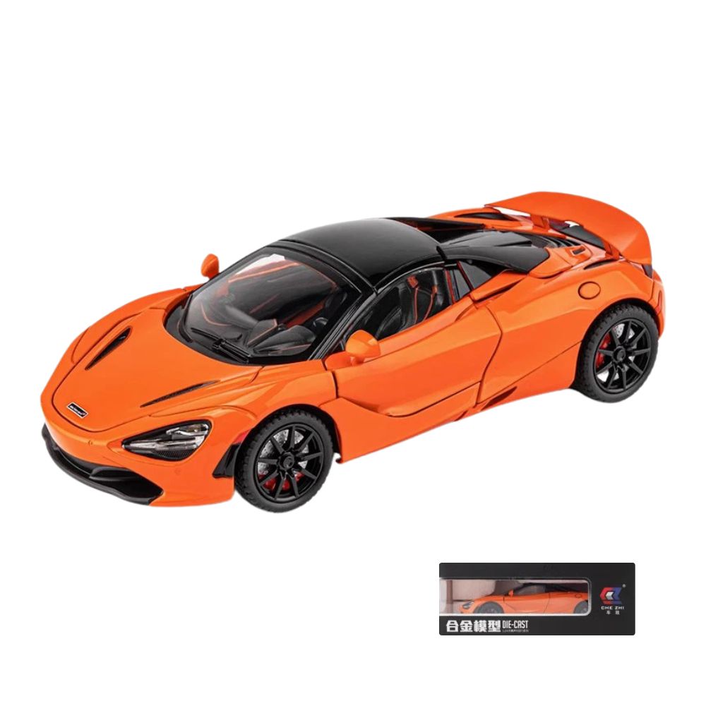 McLaren 720S Modellauto (1:24): Super Sportwagen aus Metall mit Licht & Sound (Orange)