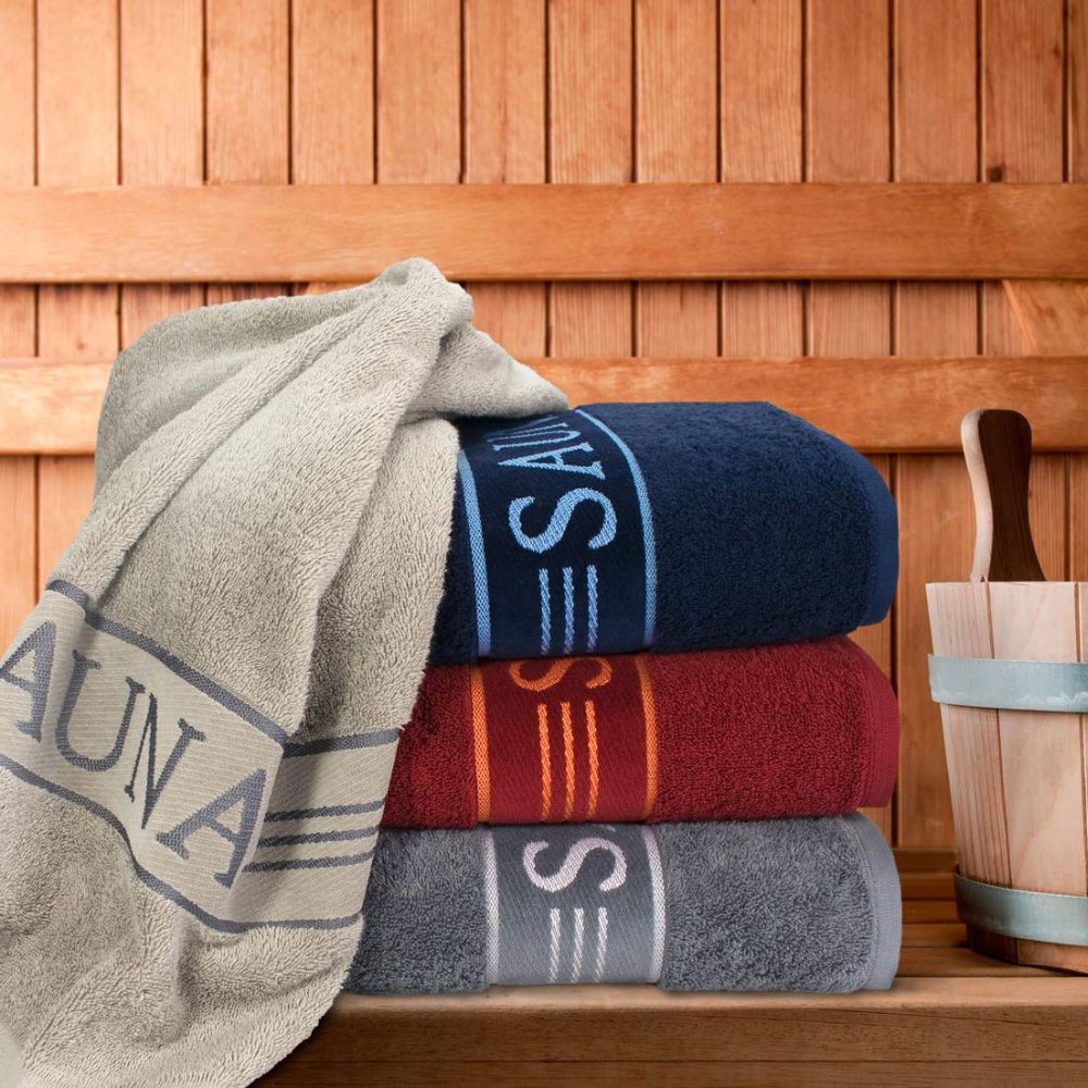 Saunatuch mit Bordüre (80x200cm) aus 100% Baumwolle in Farbe: Deep Sea