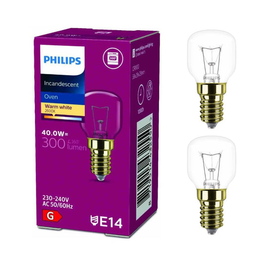 PHILIPS Backofenlampe E14 - 2er-Set | 40W Tropfenform | Hitzebeständig bis 300 °C