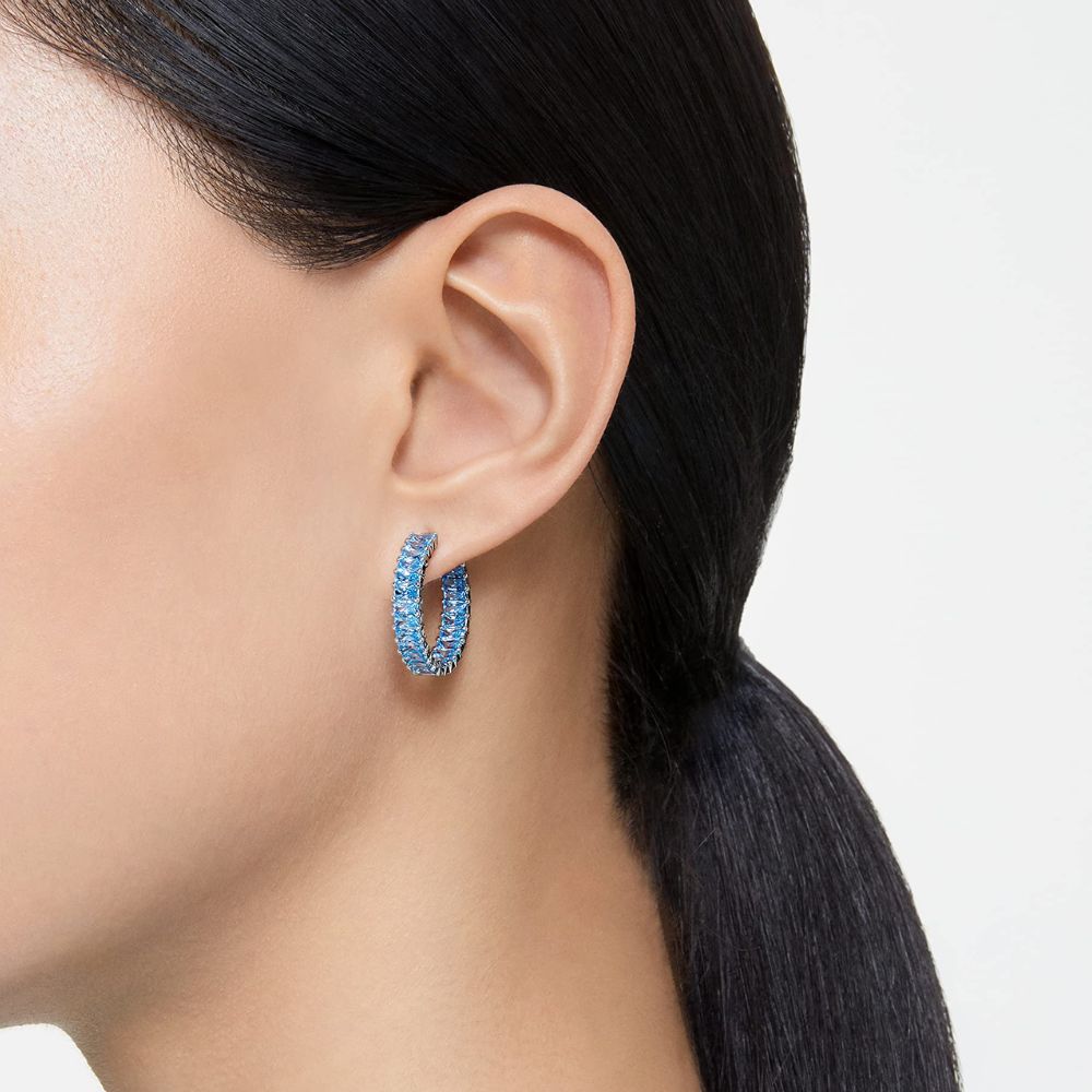 Swarovski Matrix Kreolen Damen-Ohrringe mit blauen Swarovski Kristallen