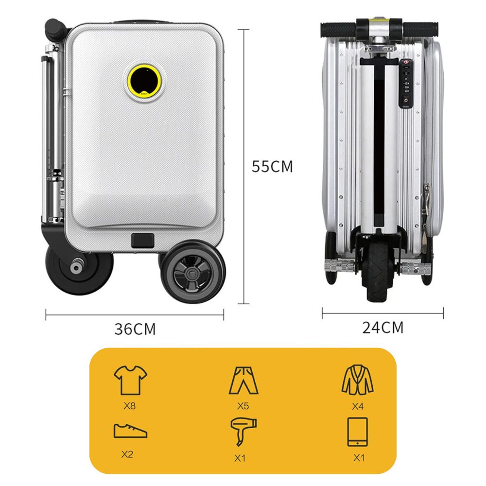 Electric rolling suitcase (20 liters) with 110 kg load capacity: one-button telescope, 3-speed, remote control