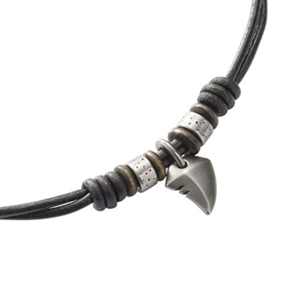 Fossil men's necklace 'Shark Tooth' made of stainless steel & leather with lobster clasp