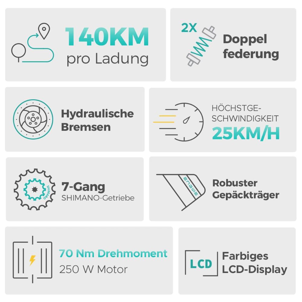 ENGWE E26 All-Terrain E-Bike: 250W, 48V, 16Ah Akku, LCD, Federgabel & 7-Gang-Schaltung