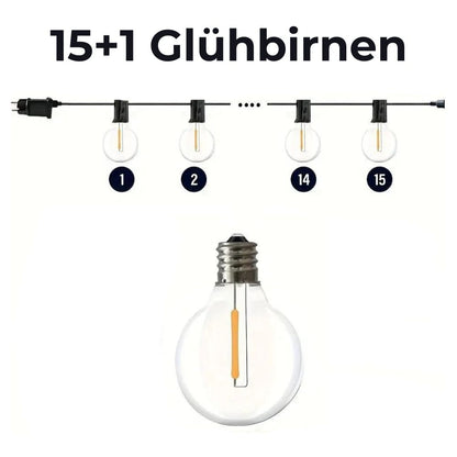 Outdoor Lichterkette mit G40 LED-Glühbirnen | Wasserdichte Außenbeleuchtung - 15+1