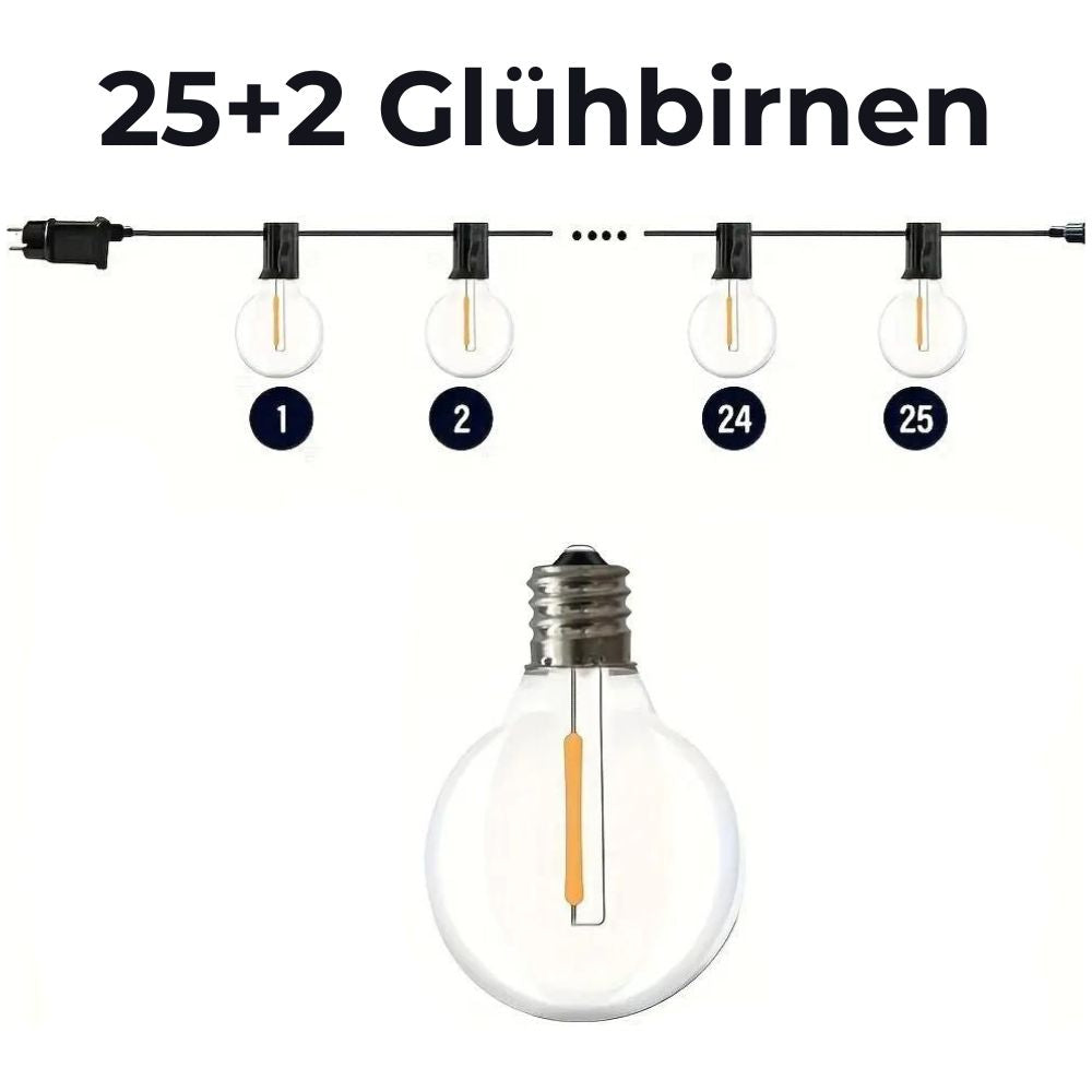 Outdoor Lichterkette mit G40 LED-Glühbirnen | Wasserdichte Außenbeleuchtung - 25+2