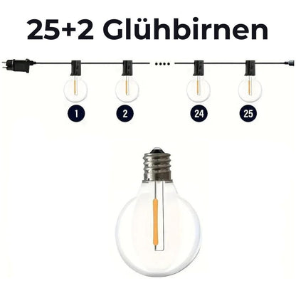 Outdoor Lichterkette mit G40 LED-Glühbirnen | Wasserdichte Außenbeleuchtung - 25+2