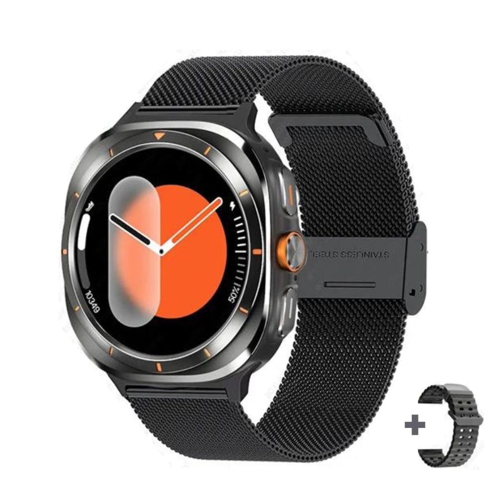 W7 Ultra GPS-Kompass AMOLED Smartwatch | Outdoor Sport, BT-Anruf, IP68 (Schwarz-Mesh)