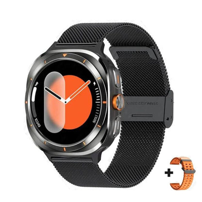 W7 Ultra GPS-Kompass AMOLED Smartwatch | Outdoor Sport, BT-Anruf, IP68 (Schwarz-Mesh2)