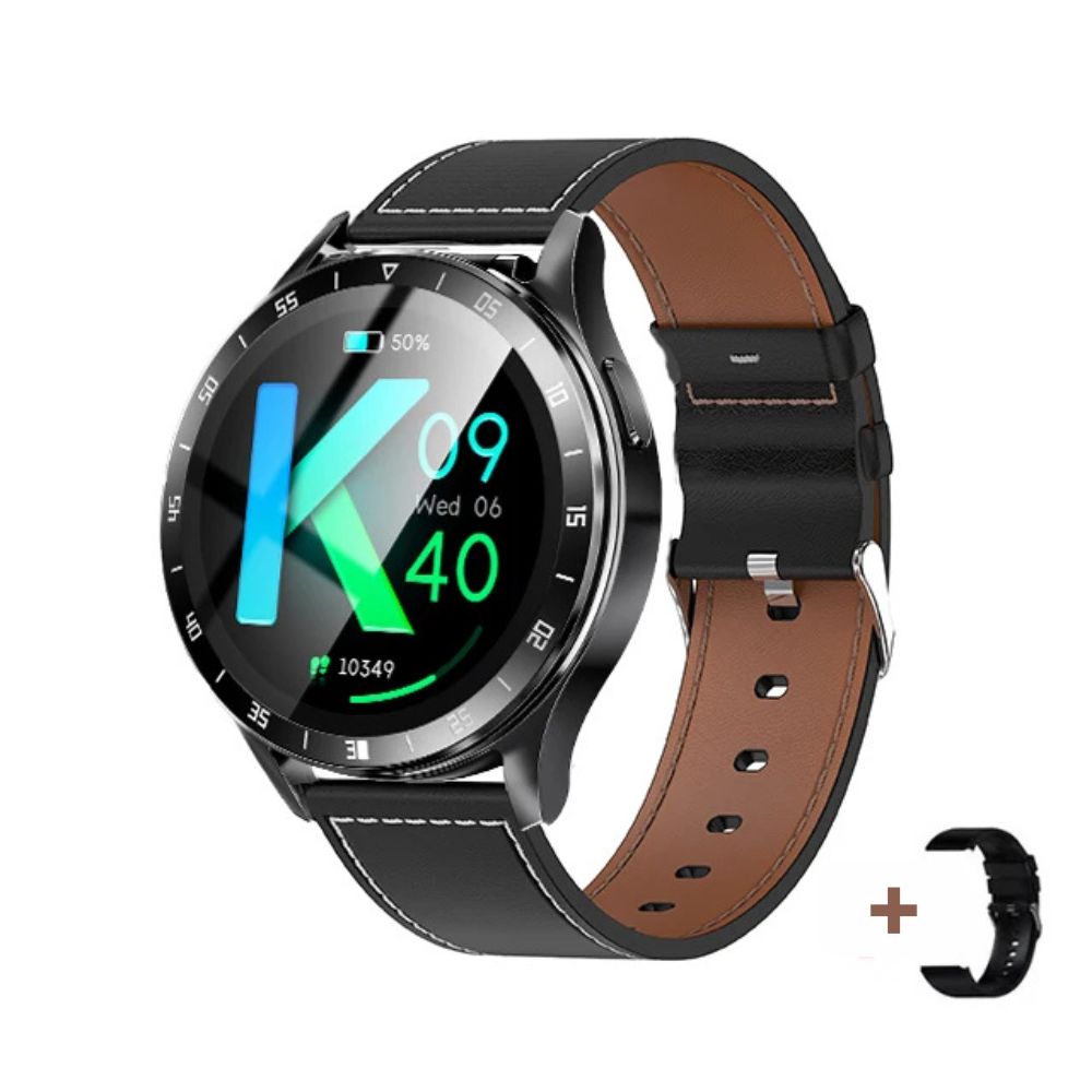 2-in-1 TWS Smartwatch mit Touch Bluetooth-Kopfhörern | Herzfrequenz- & Blutdruckmesser (Leder)