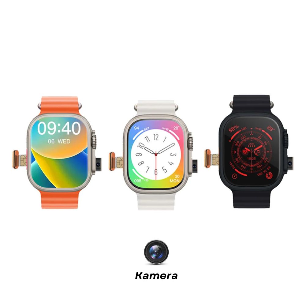 Smartwatch mit 4G-SIM, GPS, WLAN und Kamera | Videoanruf, SOS, IP67 Wasserdicht (1x Orange + 1x Silber + 1x Schwarz)