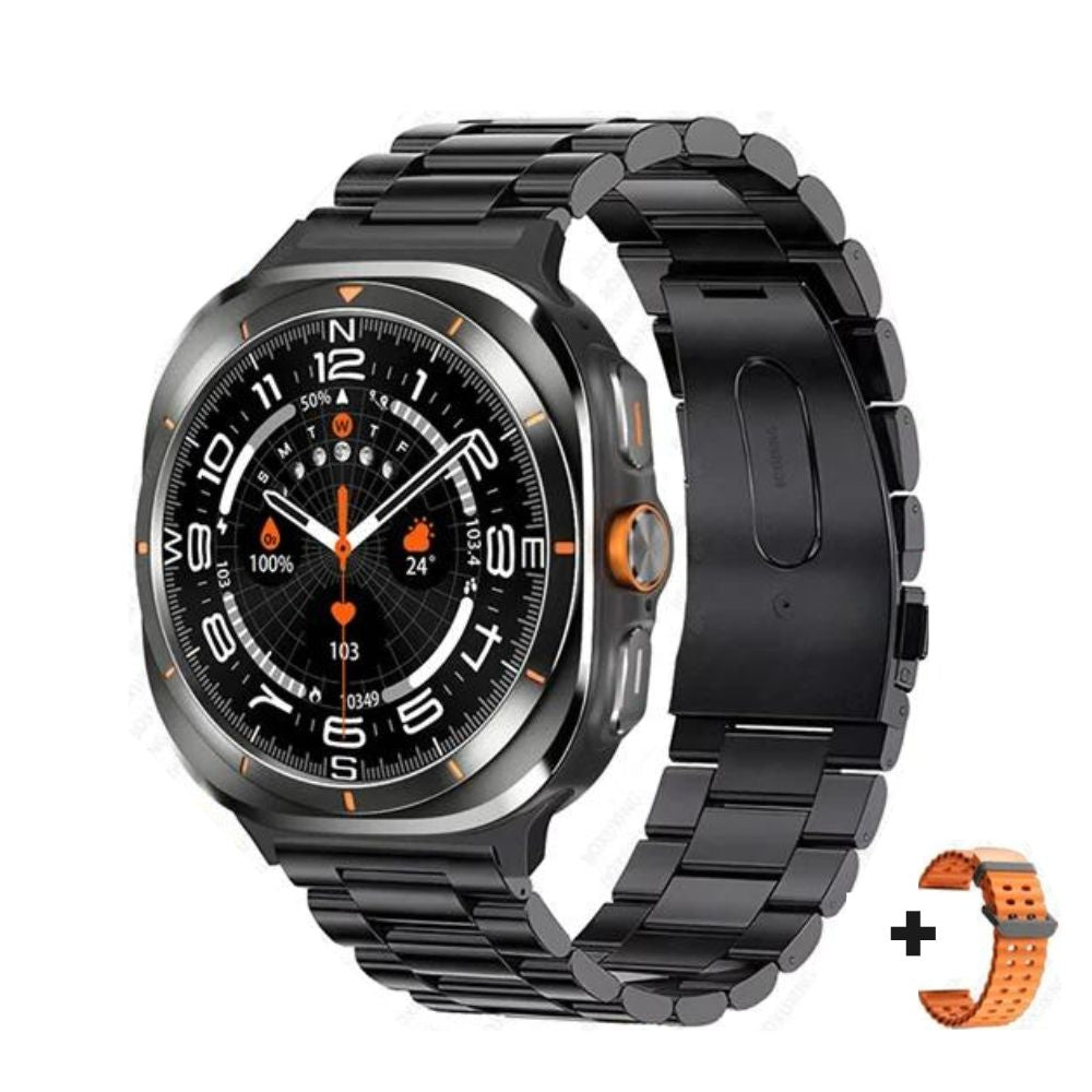 W7 Ultra GPS-Kompass AMOLED Smartwatch | Outdoor Sport, BT-Anruf, IP68 (Schwarz-Stahl2)