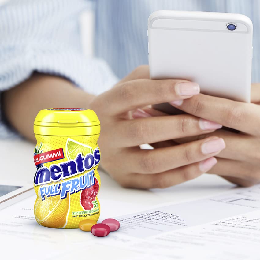 Mentos Kaugummi Full Fruit (6x 35 Stück) in drei Sorten mit Frucht-Geschmack & flüssiger Füllung
