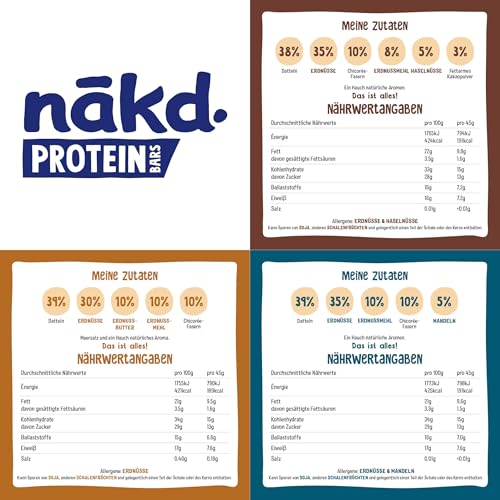 Nākd. Protein-Riegel Variety Pack (16x45g) | Ohne Zuckerzusatz, Vegan