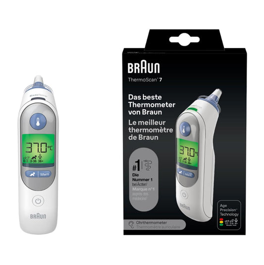 Braun ThermoScan-7 Ohrthermometer mit Age Precision & ExacTemp inkl. 21 Hygiene Caps