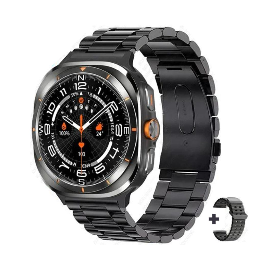 W7 Ultra GPS-Kompass AMOLED Smartwatch | Outdoor Sport, BT-Anruf, IP68 (Schwarz-Stahl)