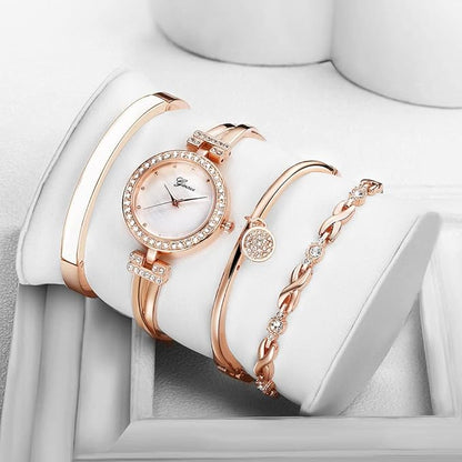 CLASTYLE Roségold Damen-Uhr Geschenk Set + 3 Edelstahl Armbänder2