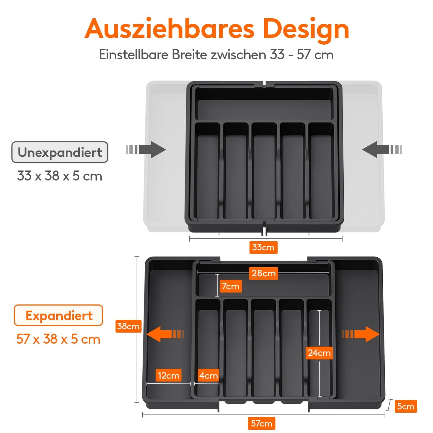 LIFEWIT Verstellbarer Besteckkasten für Küchenschubladen aus Kunststoff