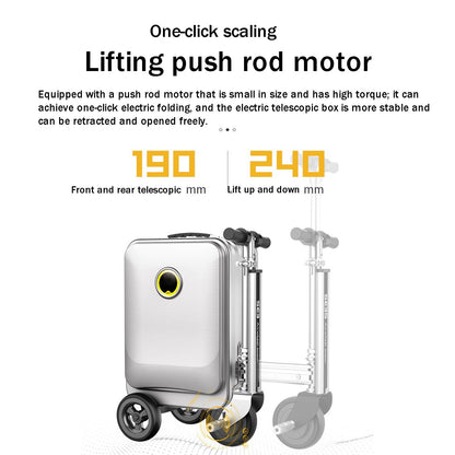 Electric rolling suitcase (20 liters) with 110 kg load capacity: one-button telescope, 3-speed, remote control