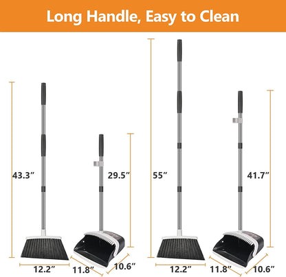 Besen und Kehrschaufel-Set | Combo mit 137cm Langem Griff für Küche, Haushalt