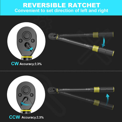 Drehmomentschlüssel 1/2 Zoll, 20-220 Nm, ±3% Fehlergenauigkeit: 72 Zähne Reifenschlüssel Tool mit Aufbewahrungsbox