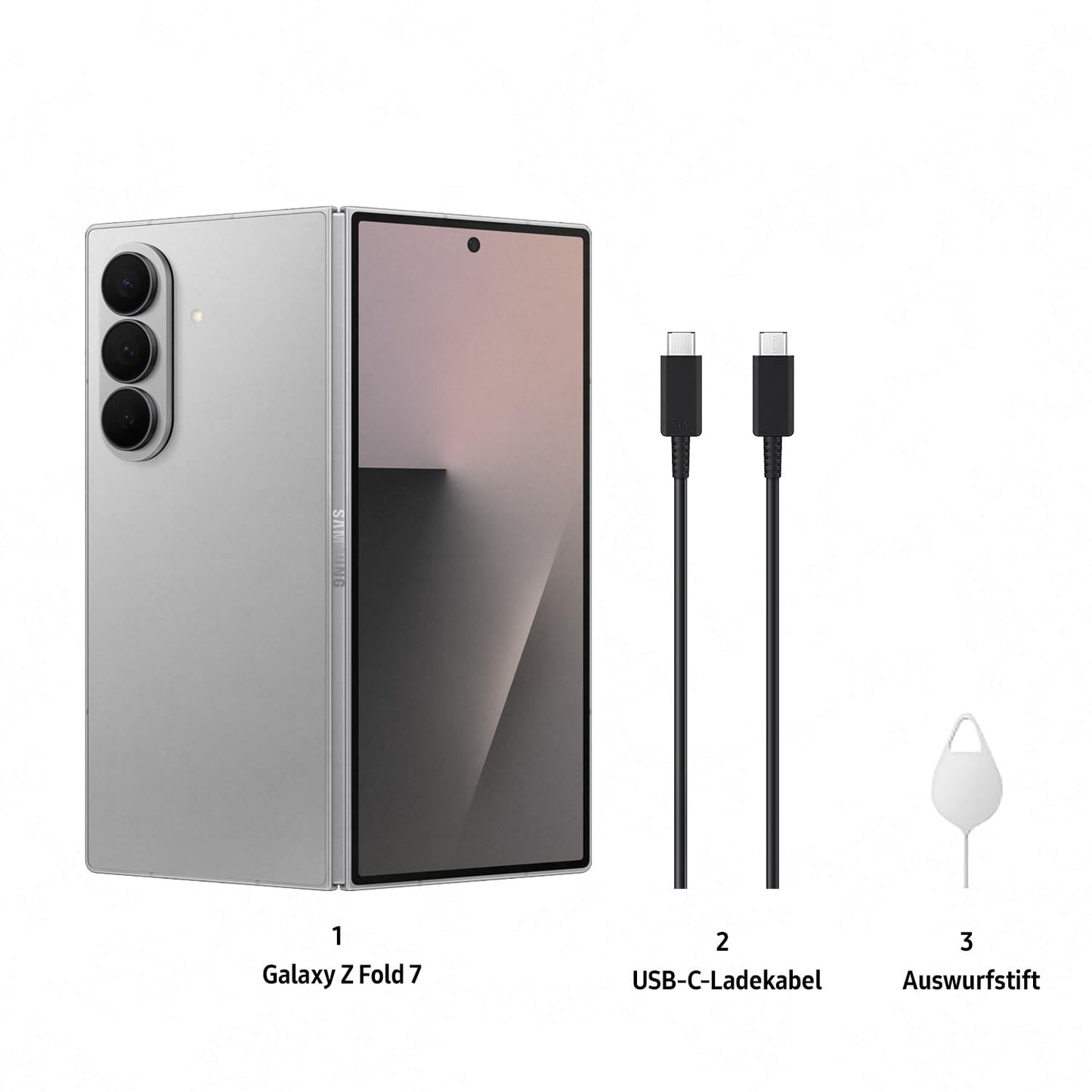 Samsung Galaxy Z Fold7 AI Smartphone mit Galaxy AI, KI-Handy mit Android, Faltbares Design, Großes Display für Multitasking, 200-MP-Kamera, 512 GB, 12 GB RAM, Silver Shadow, 3 Jahre Herstellergarantie