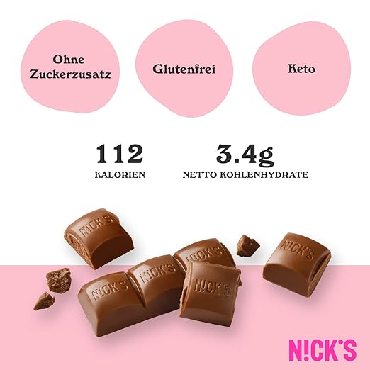 NICKS Keto Milch-Schokolade Riegel ohne Zuckerzusatz | Low Carb, Glutenfrei (15x25g) 4