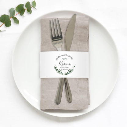 12x Servietten Banderole personalisiert (21x6,5cm) mit Eukalyptus Greenery Design
