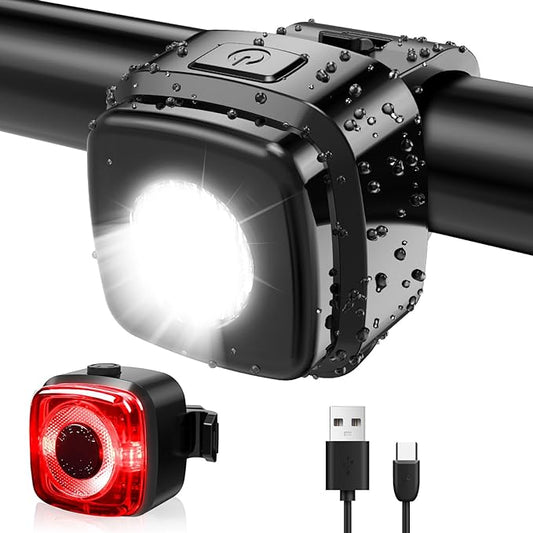 ANTIMI Fahrradleuchten-Set | LED IPX5 Frontlicht + Rücklicht mit USB Typ-C