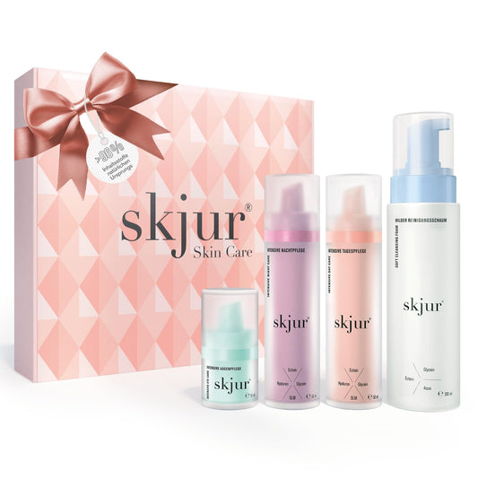 Skjur - Anti-Aging Gesichtspflege Set Damen für sensible Haut - Geschenke für Frauen - 4 Kosmetik-Produkte mit Ectoin & Glycoin - Face Care für jeden Hauttyp - Beauty Geschenkset - vegane Skincare