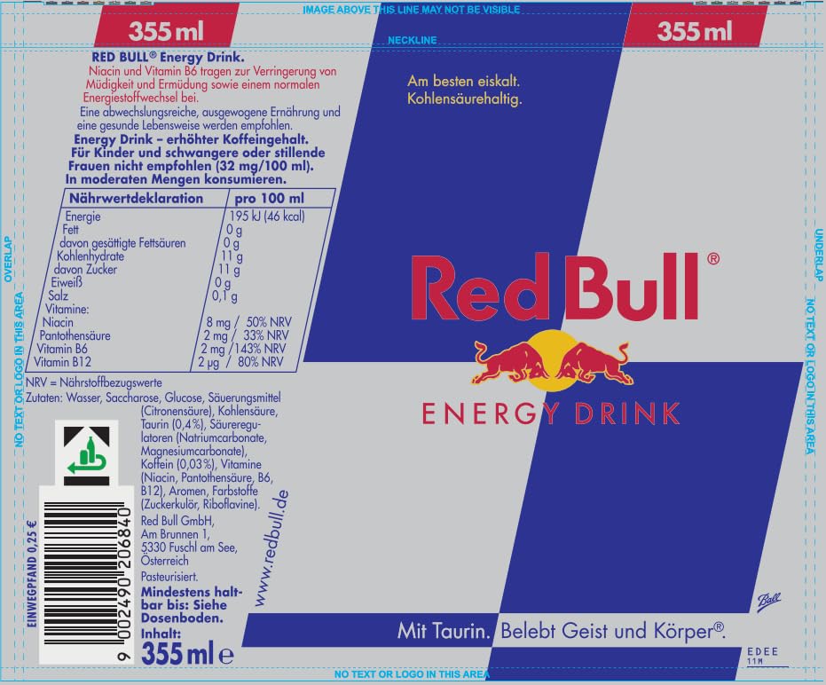 Red Bull Energy Drink mit Taurin & Vitaminen (24x 355ml): EINWEG-Pfand
