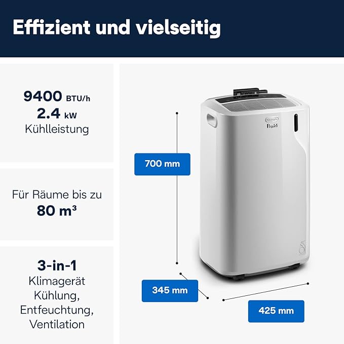 De'Longhi Pinguino PAC EM82 | Mobile Klimaanlage für Räume bis zu 80m³, 9.400 BTU, 2,4kW 1