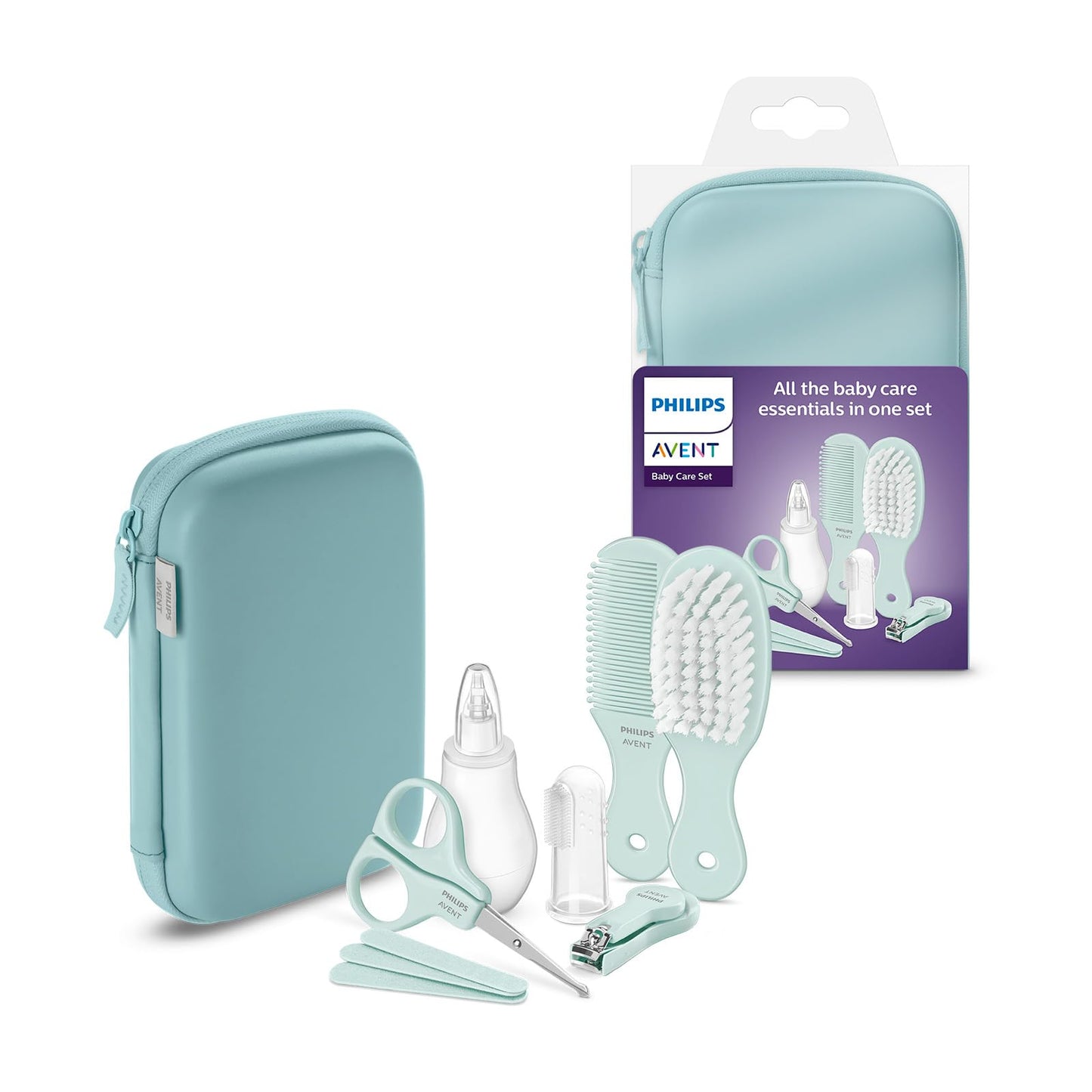 Philips Avent Babypflege Starter-Set mit 9 Zubehörteilen inkl. Nasensauger und Fingerzahnbürste