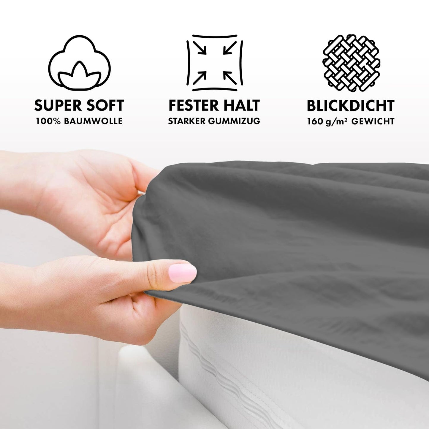 JACOBSON Jersey Spannbettlaken aus 100% Baumwolle (90x200-100x200cm - Anthrazit)